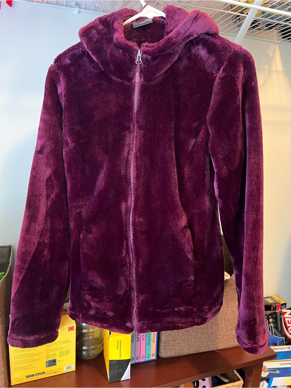 Plush Zip-Up Hooded Jacket in Deep Plum